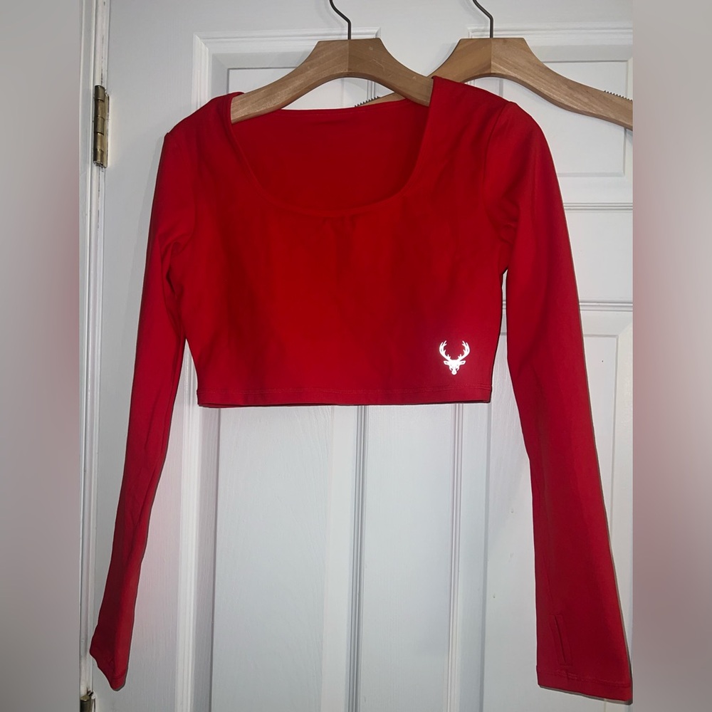 Red Fitted Crop Bodysuit Top
